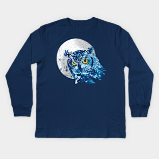 Midnight Moonlit Owl Painting Kids Long Sleeve T-Shirt